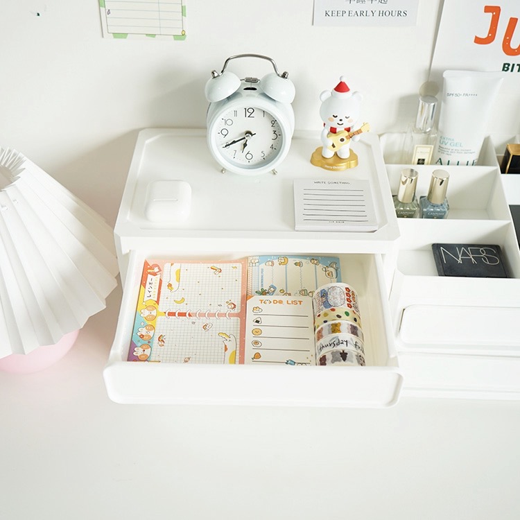 奶油白抽屉式收纳盒,有两层和三层的款式可以选择