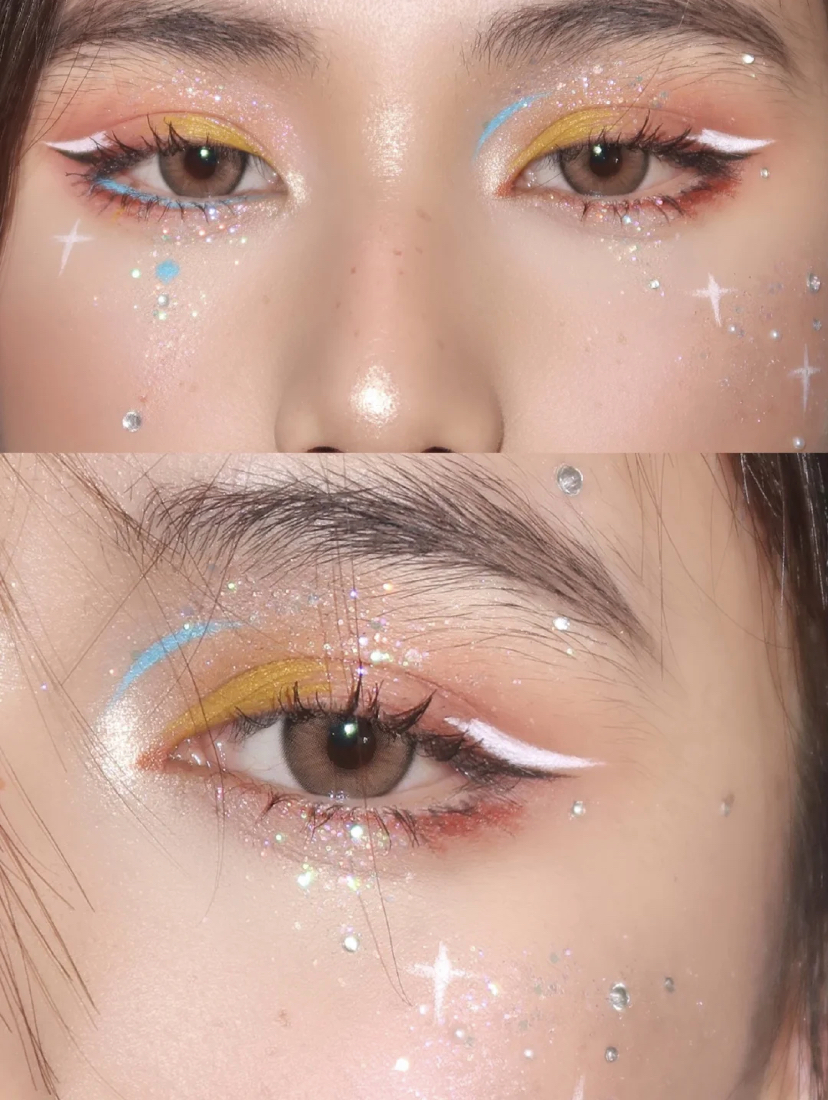 仙气十足的精致冬日精灵妆，有一种波光粼粼的感觉，让双眼看起来bling bling的！