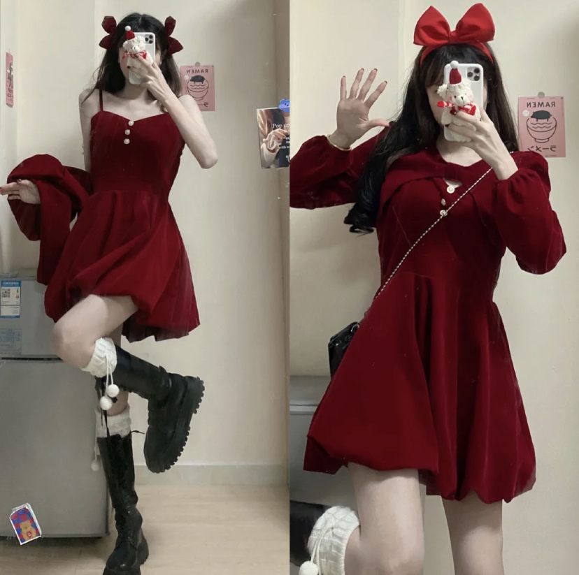 选择穿连衣裙就不用烦恼搭配的问题啦~直接选择一套好看的红色连衣裙,就能有满满的圣诞氛围感,同时还可以修饰身材,显瘦又能让气质up~