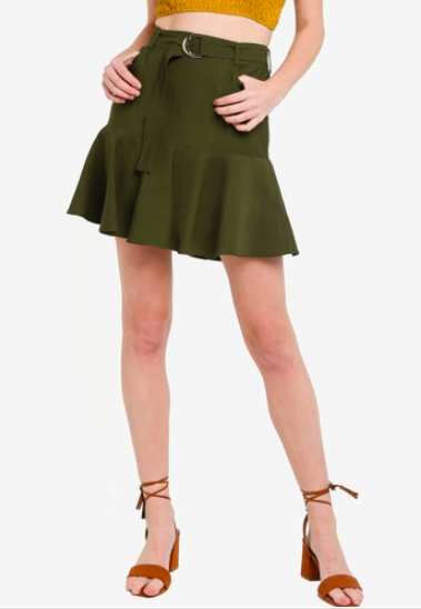 Fluted Hem Belted Skirt