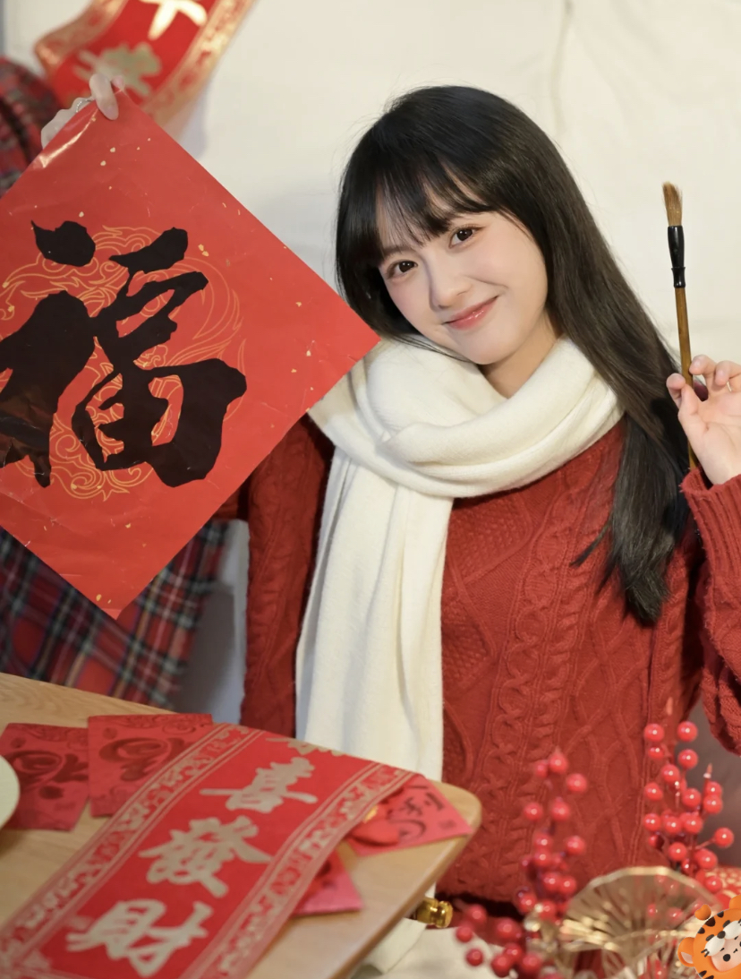 想要拥有春节氛围感满满的照片,衣服和拍照道具全都要红红的!还可以自己写个春联来拍照,再使用偏暖色系的滤镜,瞬间拉满了新年feel~