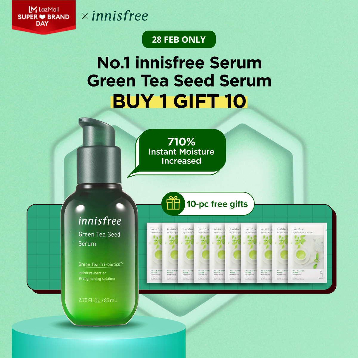 No.1 innisfree Serum - Green Tea Seed Serum BUY 1 GIFT 10