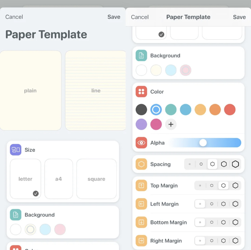 使用感也非常流畅，笔记本内的页面可以自定义颜色，输入文字可设置颜色、大小、字体等，还有多种不同纸型能够选择。