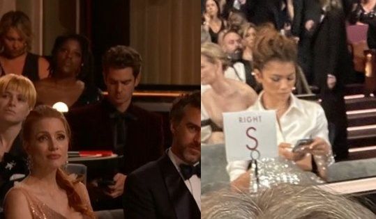 “蜘蛛人”安德鲁加菲德和蜘蛛女赞妲雅则是马上拿起手机