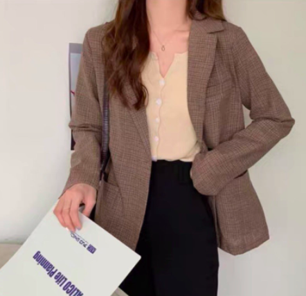 经典格子纹西装外套