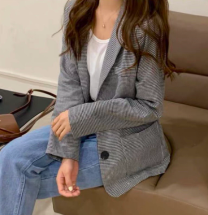 经典格子纹西装外套