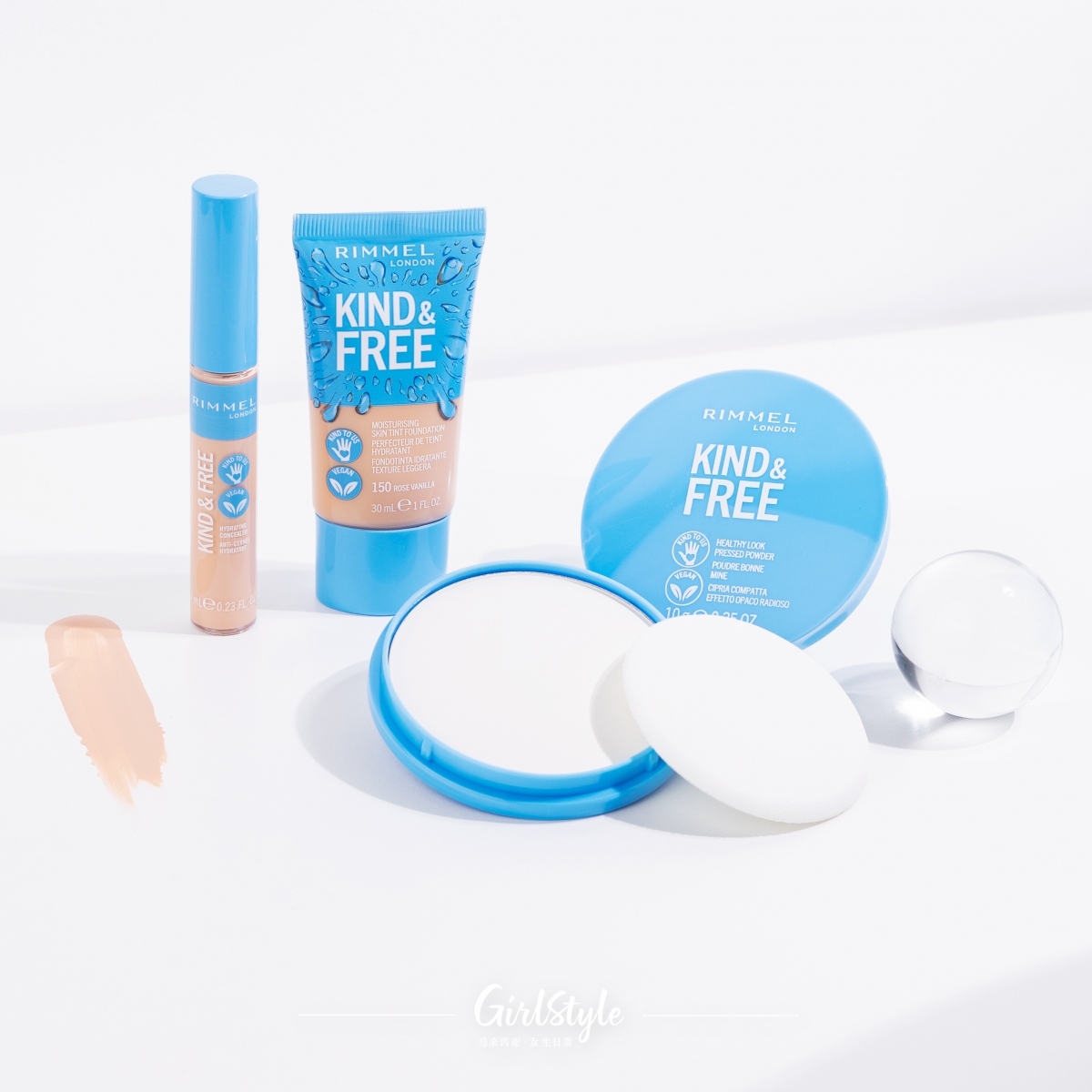 KIND & FREE Moisturising Skin Tint Foundation，Hydrating Concealer，Pressed Powder