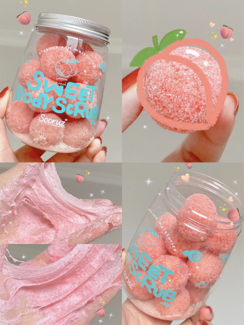 看起来像是好吃的水果糖果,加了水后一按就会爆浆化身为会拉丝的磨砂膏!