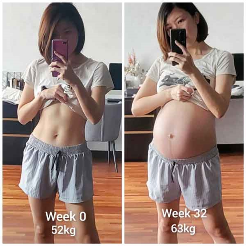 早前她大方晒出「Week 0 和 Week 32」的对比照。