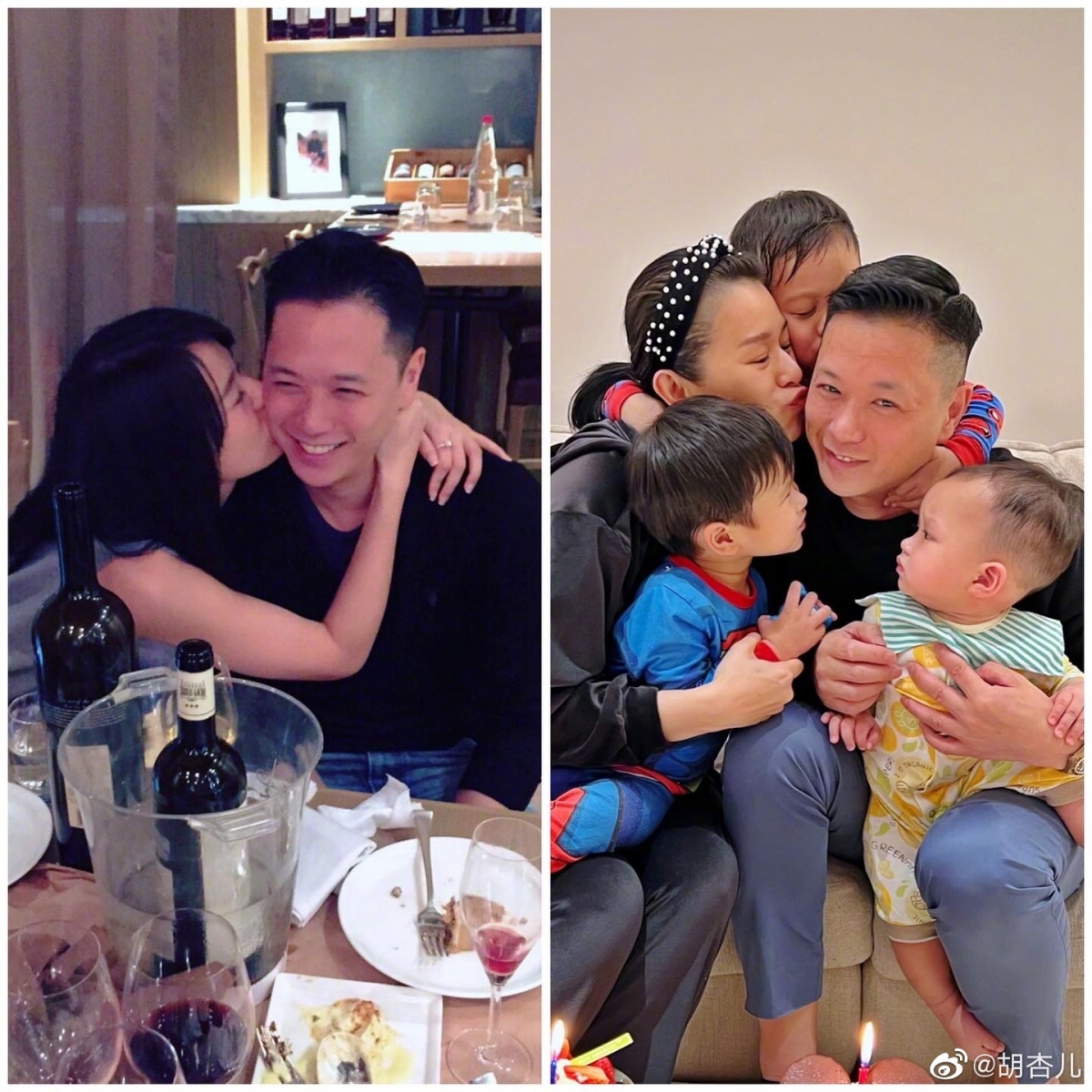 除了放上现在一家五口的合照之外,还晒出了和老公7年前“两人世界”的对比图~