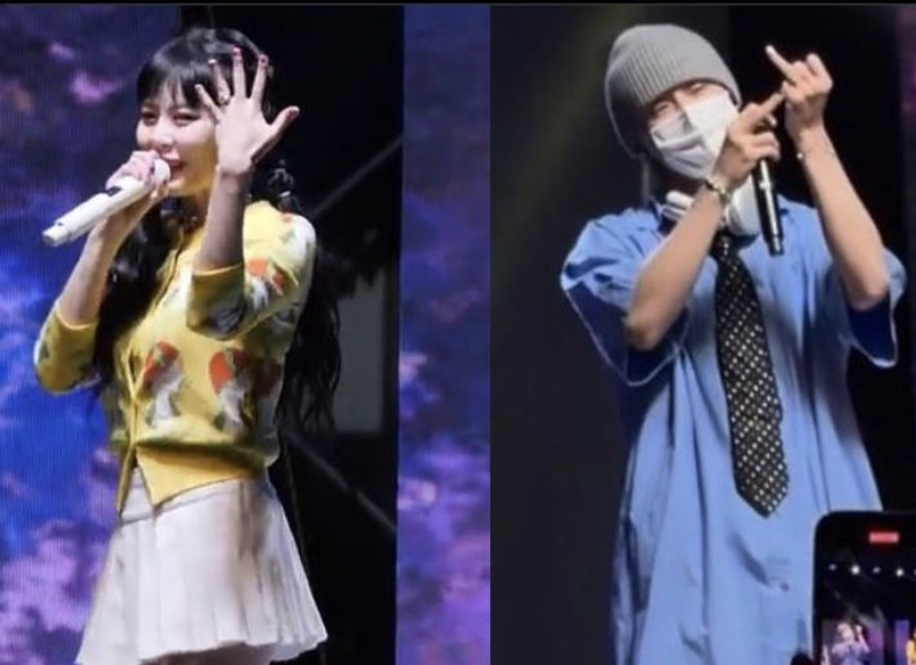 Dawn也和泫雅一样举起了自己的左手，指了指手上的戒指问粉丝们「没看见这个吗？」