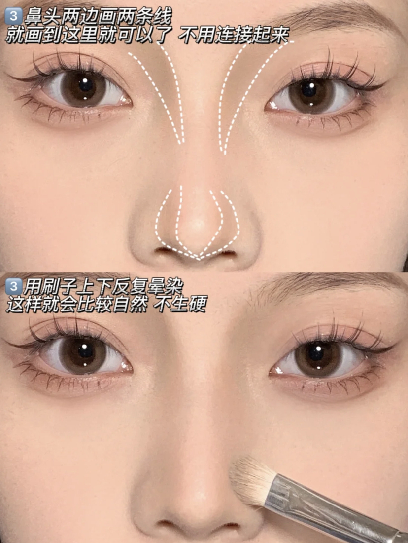 鼻头两遍画上浅浅的两条线,要注意可以不用连接起来哦