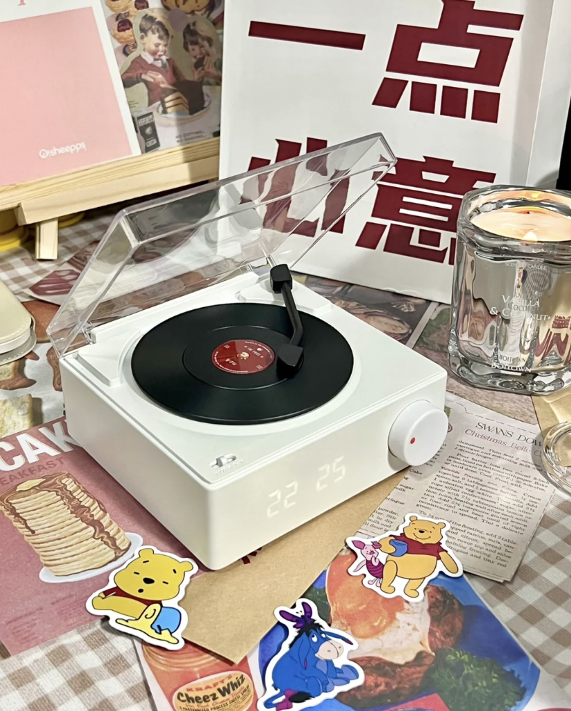 简约白色复古黑胶唱机音响也太好看了!