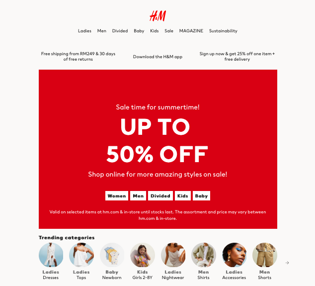 H&M 本地官网近日在举行年中大促销