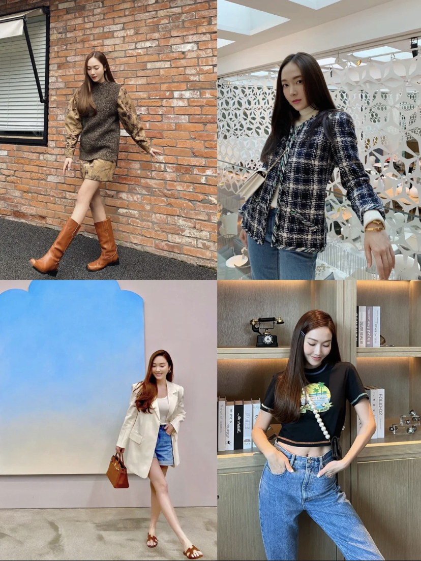 她也很长穿正式的西装外套、白衬衫等风格的穿搭，小香风外套更加显成熟气质哦～