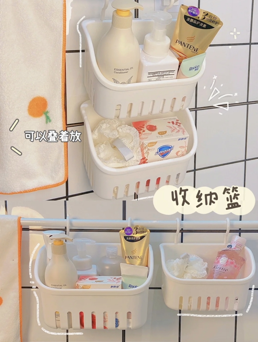 洗漱用品太多全摆放在桌上会很凌乱,有了收纳篮可以更好的收纳