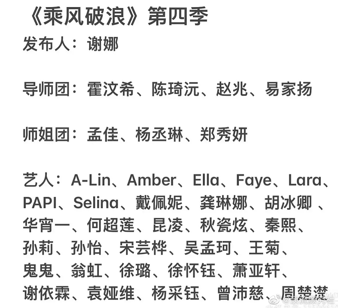 最近在网上就已流传出《浪姐》第四季的拟邀名单