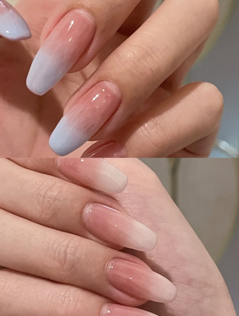 永远不会过时的经典美甲设计,选择两款不同色号晕染成渐变色就非常好看了~