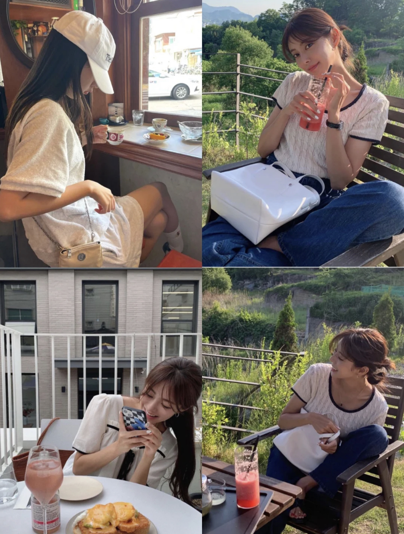 不知道该怎么摆姿势时可以自然做些动作,像是正在拍美食照、举起水杯喝饮料、或者看着旁边的风景