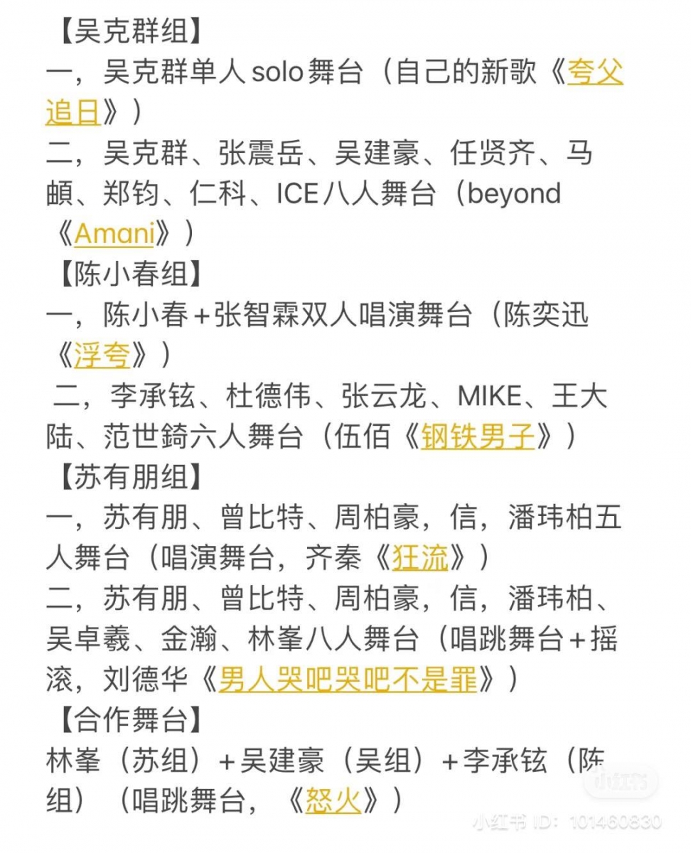 五公选曲分组名单