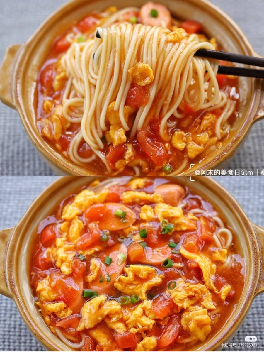 番茄火腿鸡蛋盖浇面