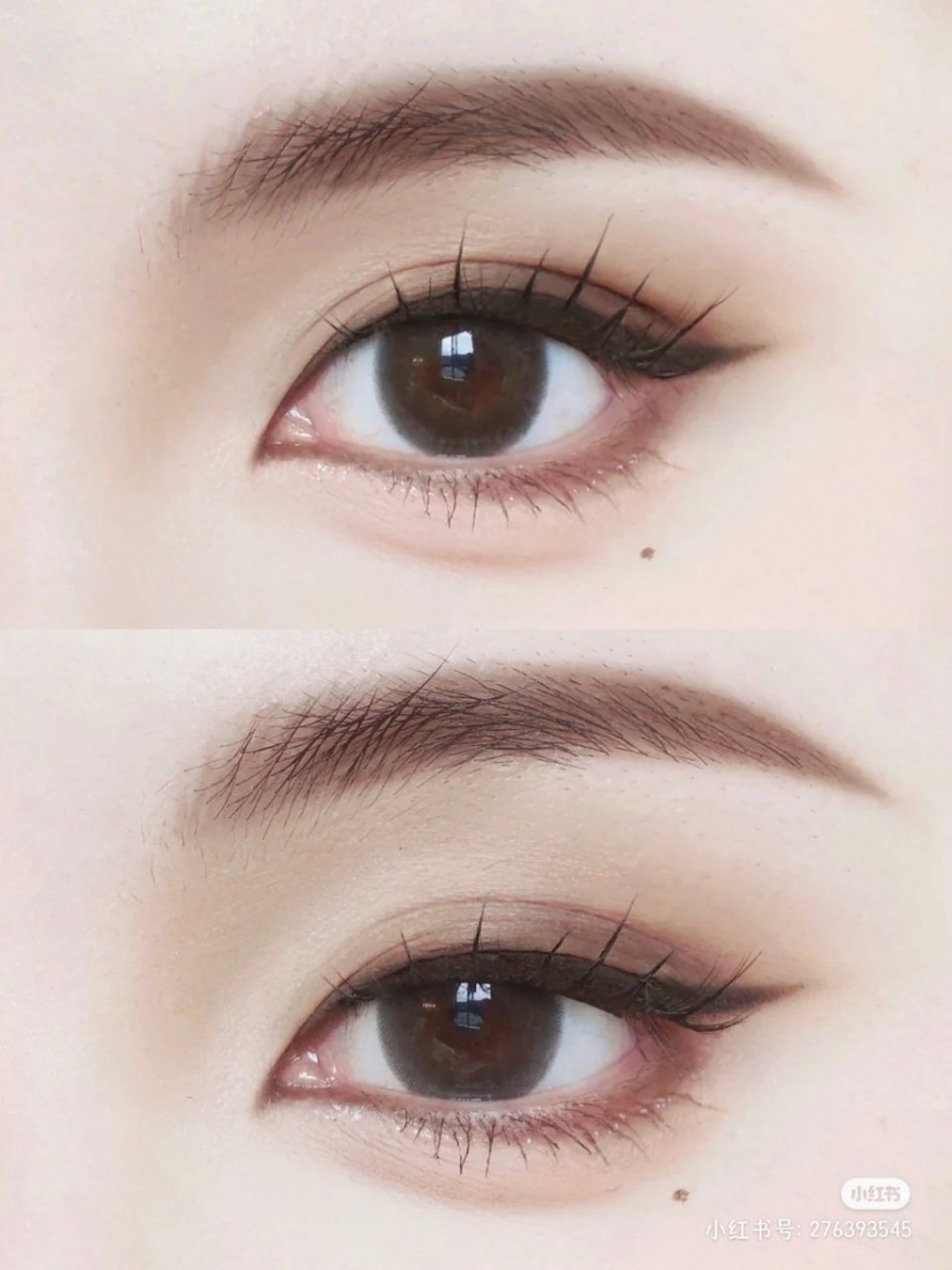 用深色眼影画粗眼线,再用胶笔填满内眼线