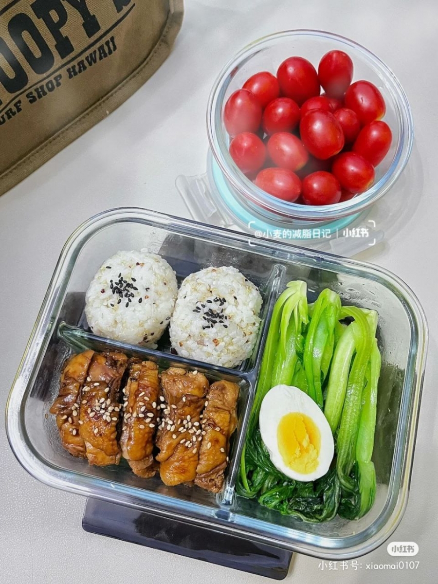减脂便当 #5 | 照烧鸡腿肉 + 蒜蓉油菜 + 藜麦饭