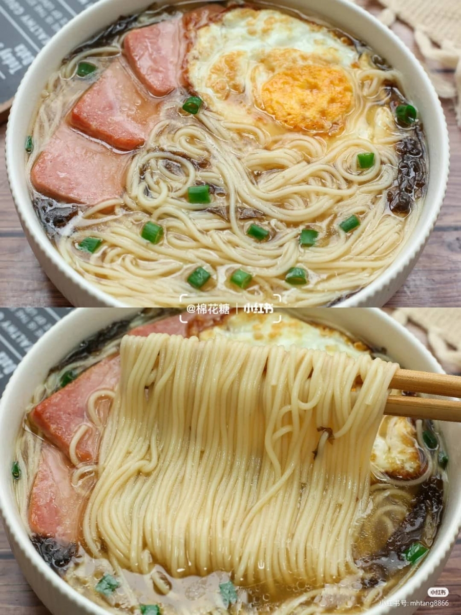 2、火腿鸡蛋清汤面