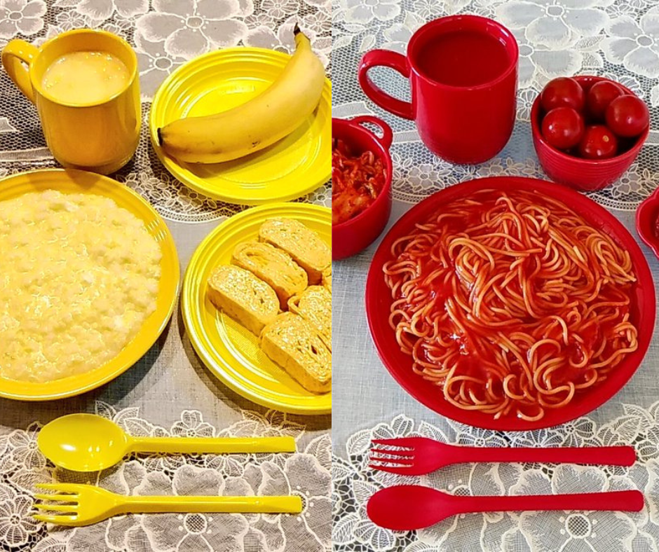 除了白色系之外，该名博主也分享红色系和黄色系“美食”