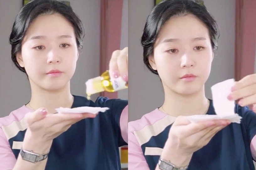 如果是肌肤比较干燥的肤质,也可以在浸湿化妆水的时候,在化妆棉上加入2-3滴精油或是保湿精华