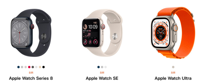 包含Apple Watch Series 8、新款Apple Watch SE、Apple Watch Ultra。