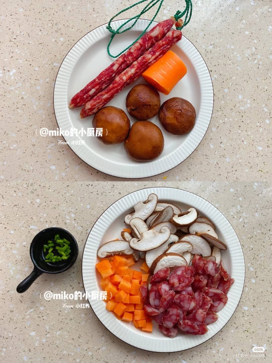 2、香菇腊肠焖饭