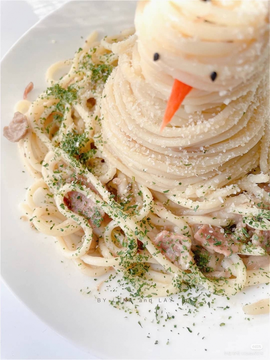 2、雪人奶油培根意大利面