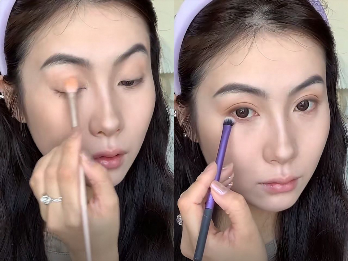 选择大地色眼影盘来上眼影
