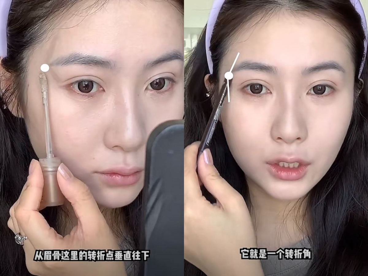 将眉骨的尾端定位为转折点,往上延伸至额头,往下连接眼尾