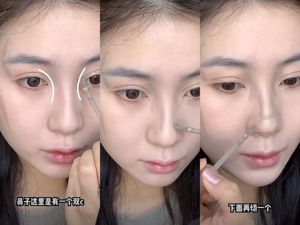 鼻梁处画双 C,带下去鼻梁、鼻翼两侧,修出一个盒型鼻的感觉