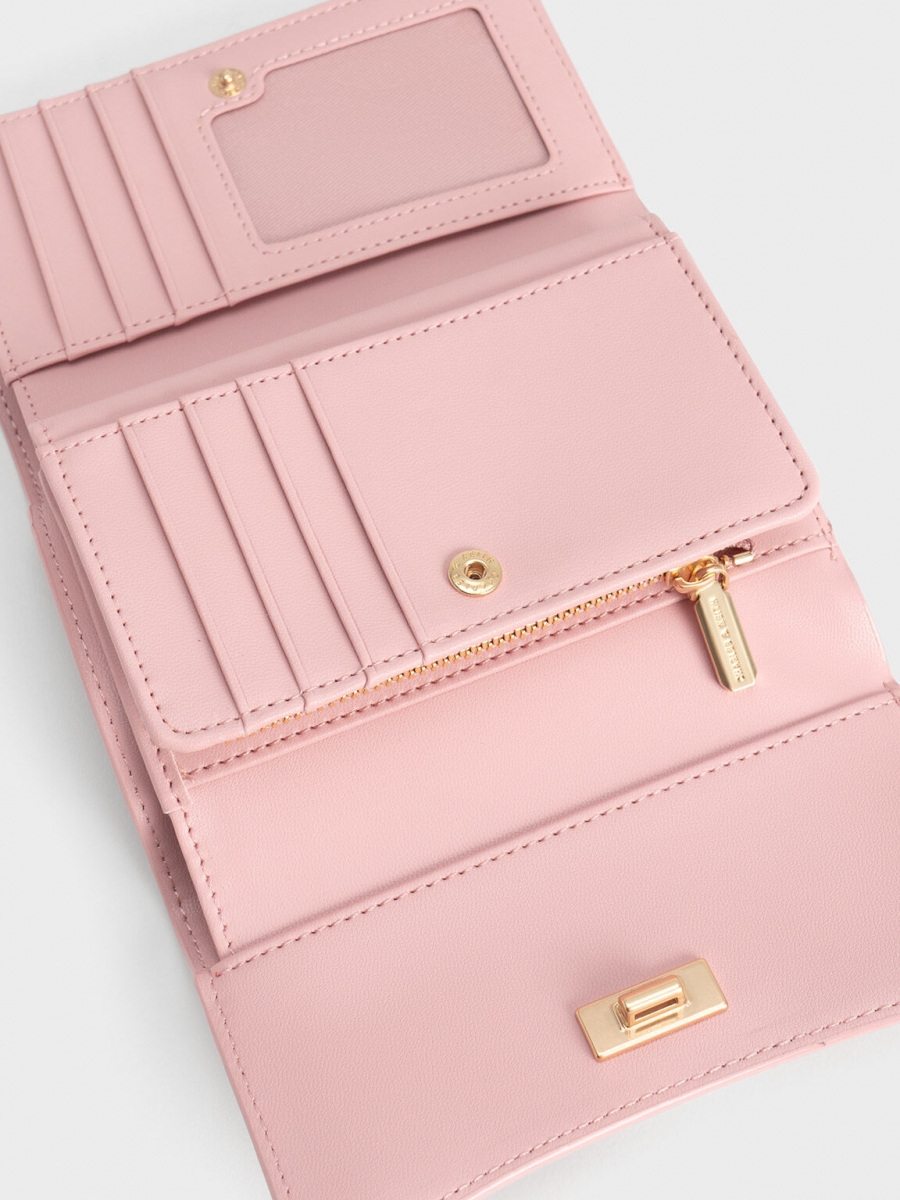 2、Huxley Metallic Accent Front Flap Wallet - Light Pink