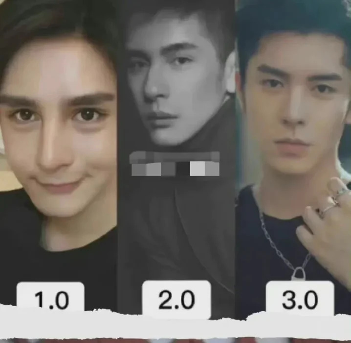 甚至还搞笑将他三次「换头」式整容的照片,做成了对比图