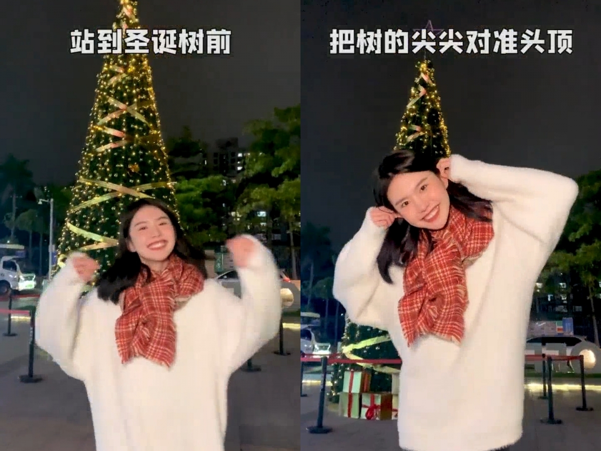 圣诞树拍照技巧 4:把圣诞树变成「圣诞帽」