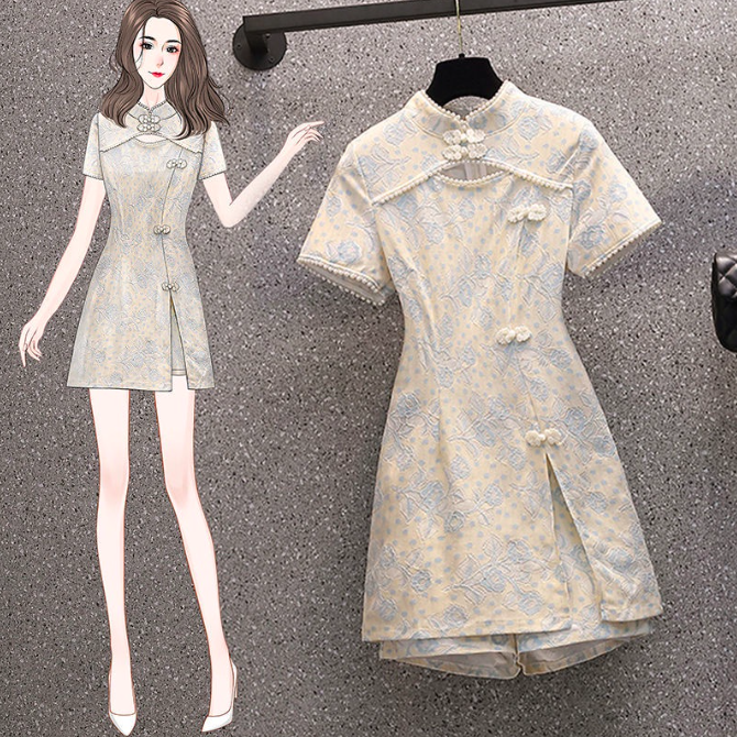 4、两件套改良版旗袍连衣裙
