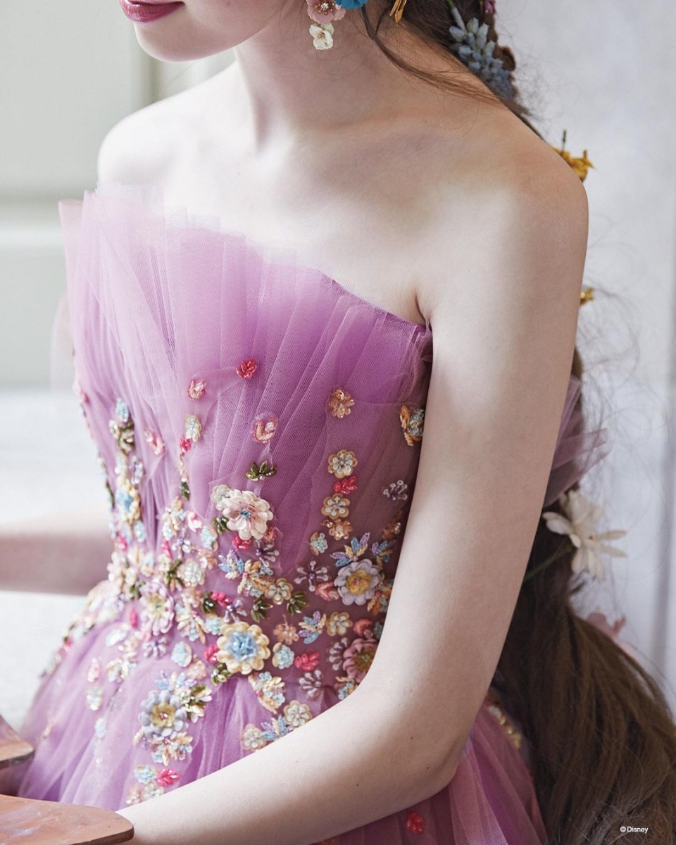 迪士尼公主婚纱 #5：长发公主仙气紫碎花婚纱