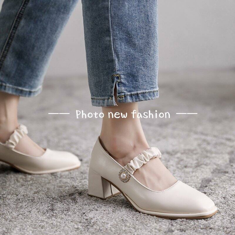 5、复古方头松紧带玛丽珍鞋