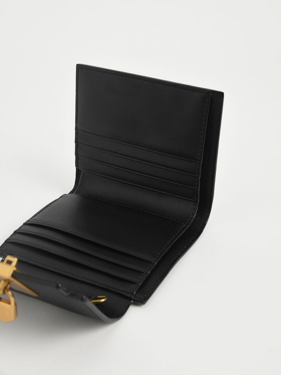 5、Locket Metallic Accent Short Wallet - Black