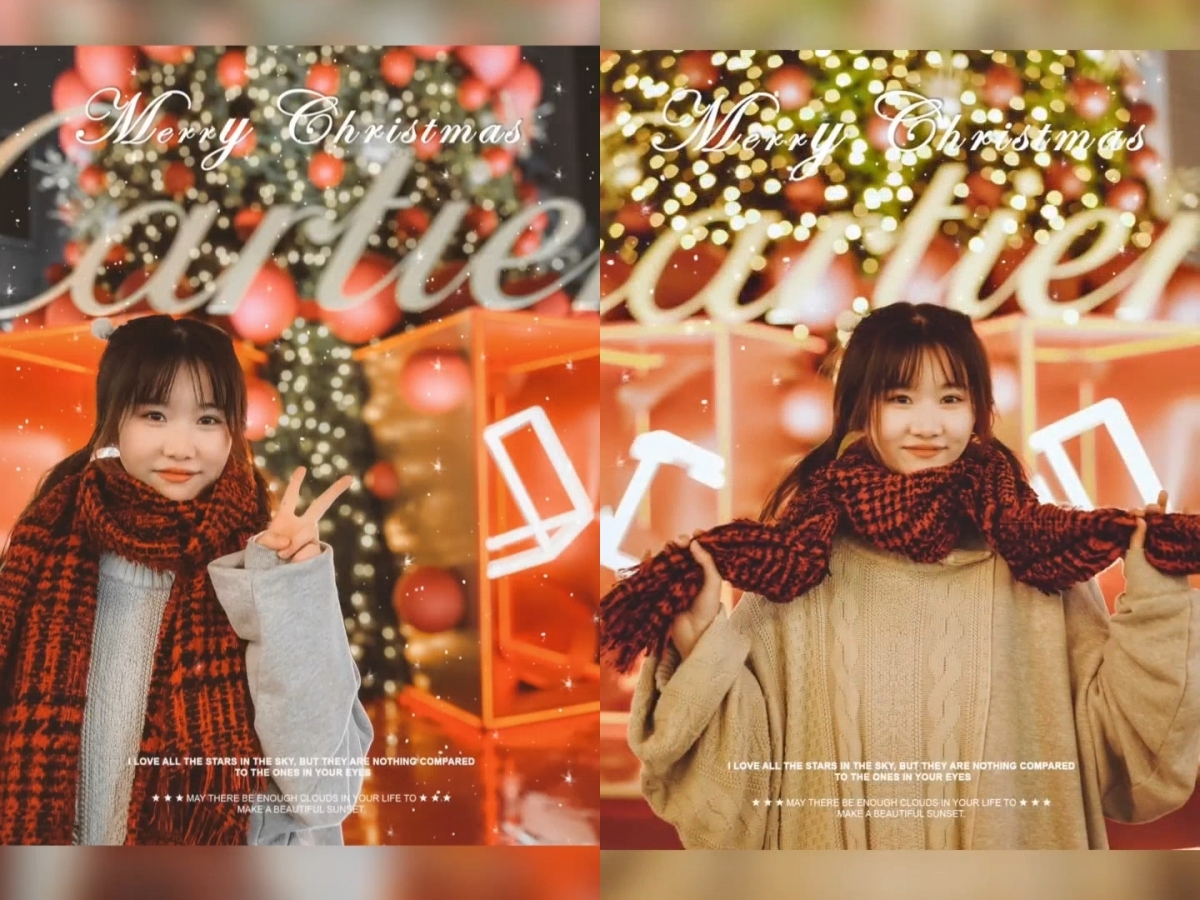 圣诞树合照技巧 3:打开「人像模式」,将圣诞树虚化成光斑