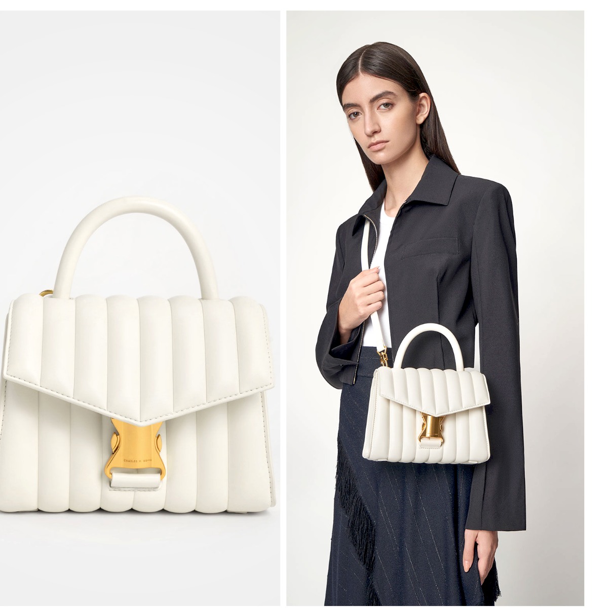 2、Ivy Metallic Buckle Bag - Cream