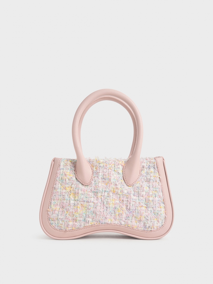 5、Micaela Tweed Quilted Sculptural Tote Bag - Light Pink