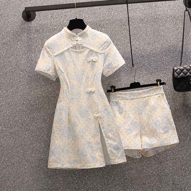 4、两件套改良版旗袍连衣裙