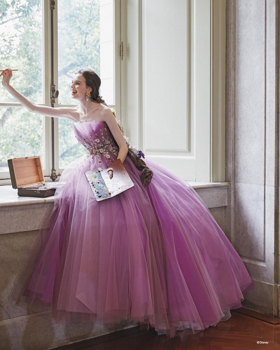 迪士尼公主婚纱 #5：长发公主仙气紫碎花婚纱