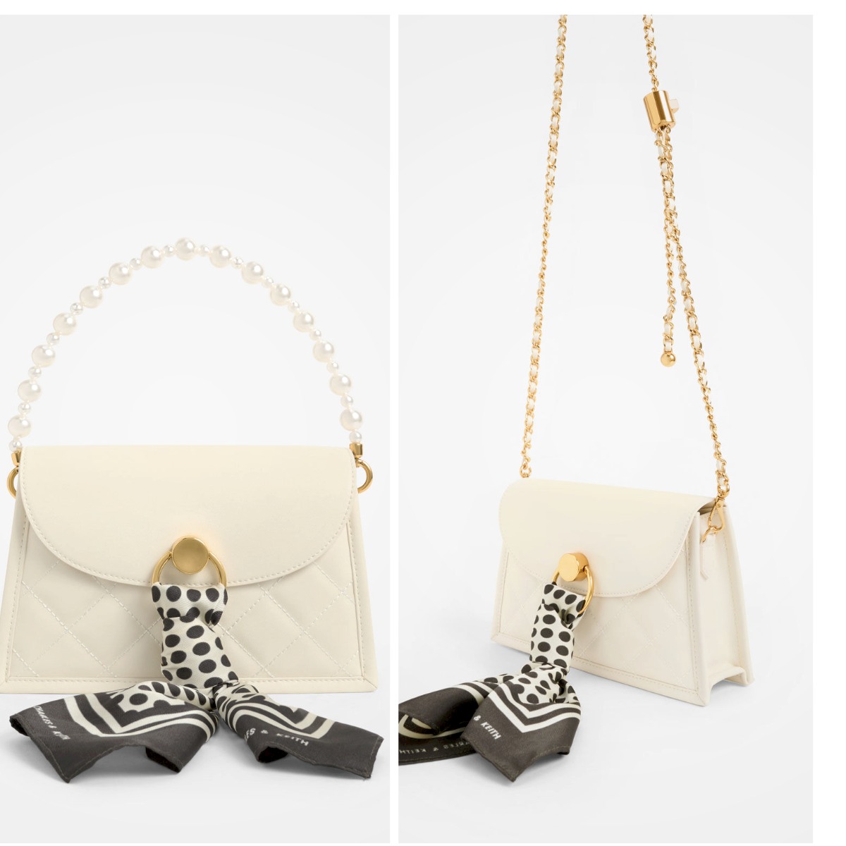 3、Roza Beaded Handle Scarf Bag - Cream