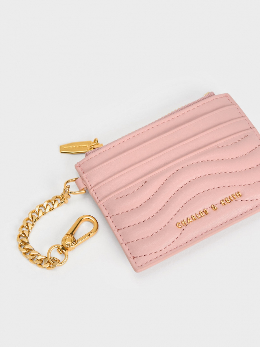 #Aubrielle Stitch-Trim Zip Cardholder - Light Pink